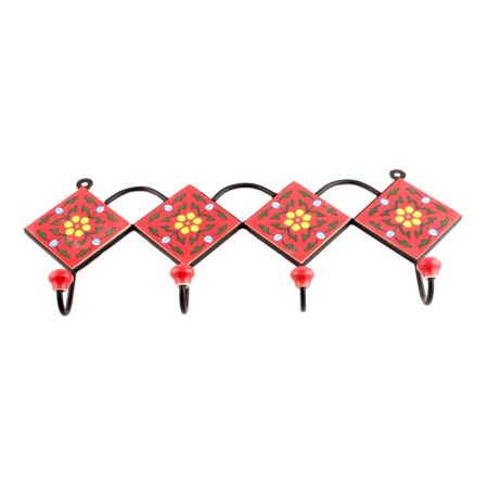 Red And Yellow Tiny Flower Ceramic Tiles Hooks